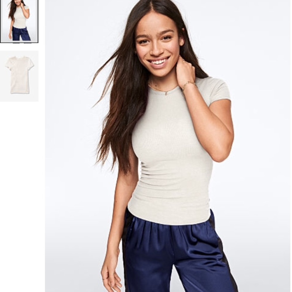 VS PINK FITTED RIBBED CREW XL